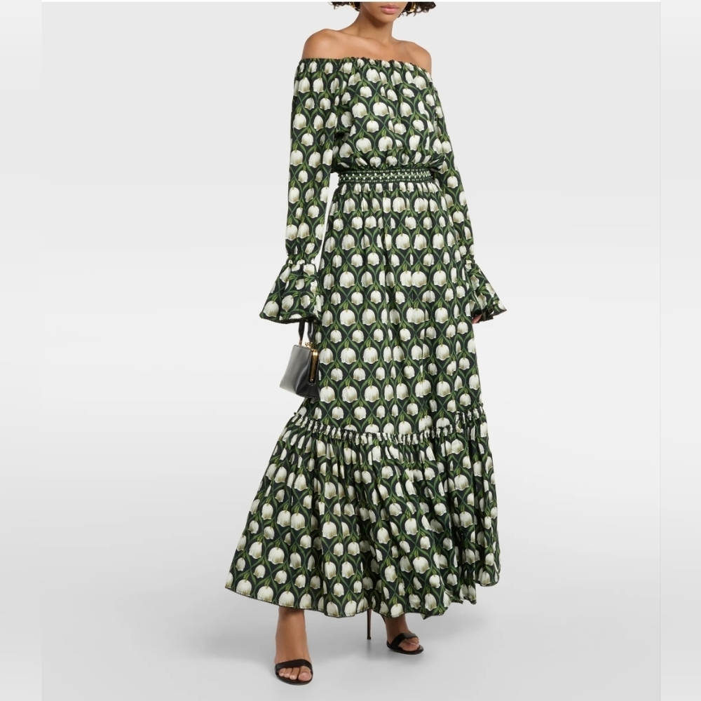 NWT AGUA BY AGUA BENDITA Green Floral Perla Maxi Cotton Dress (M)